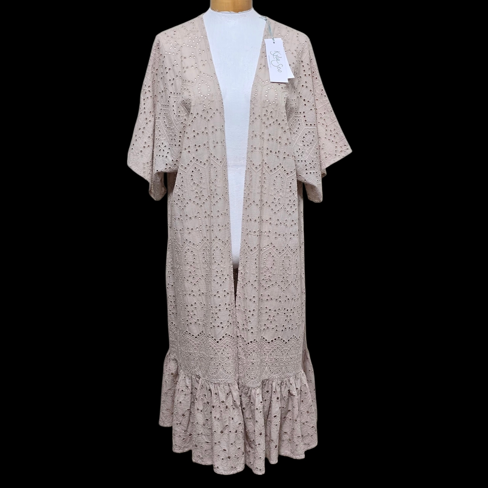 NWT Kyla Seo Caite Sz S Oversized Cotton Beach SwimCover Kimono Top Duster Cream